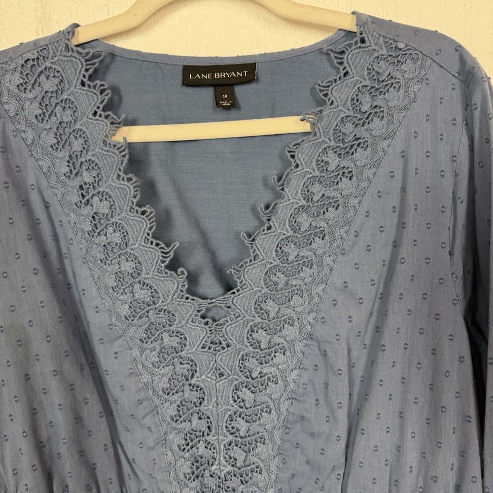 Lane Bryant Peplum Top Blue Crochet Lace Peasant Cottage Bohemian Romantic SZ 18 - Picture 2 of 15